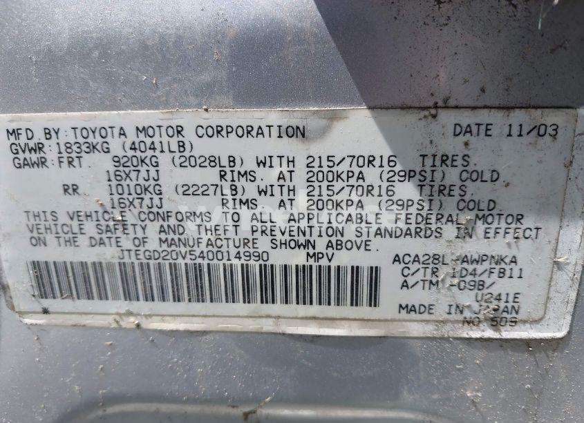 Photo 9 of 2004 Toyota Rav4 (VIN JTEGD20V540014990)