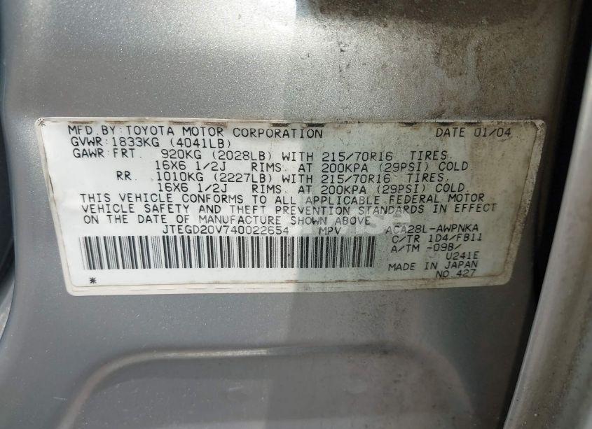 Photo 9 of 2004 Toyota Rav4 (VIN JTEGD20V740022654)