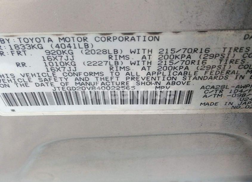 Photo 9 of 2004 Toyota Rav4 (VIN JTEGD20V840022565)