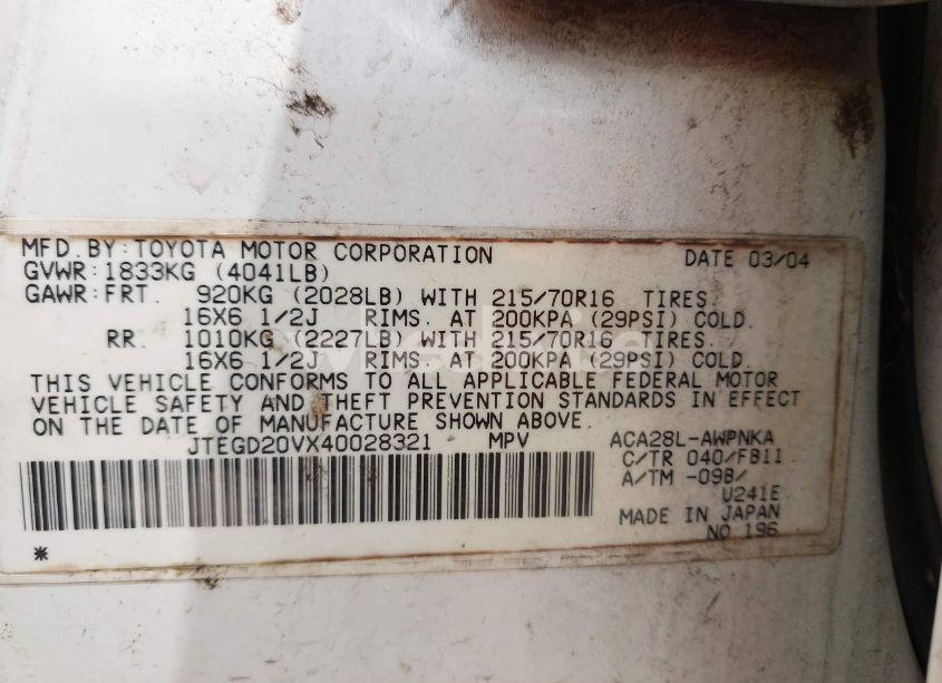 Photo 9 of 2004 Toyota Rav4 (VIN JTEGD20VX40028321)