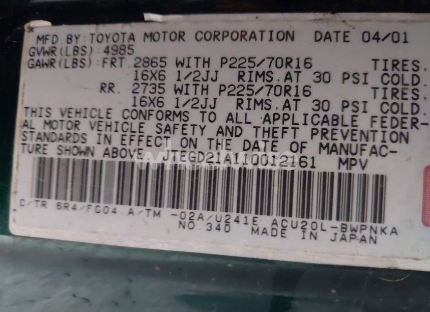 Photo 9 of 2001 Toyota Highlander (VIN JTEGD21A110012161)