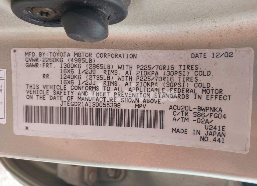 Photo 9 of 2003 Toyota Highlander (VIN JTEGD21A130055398)