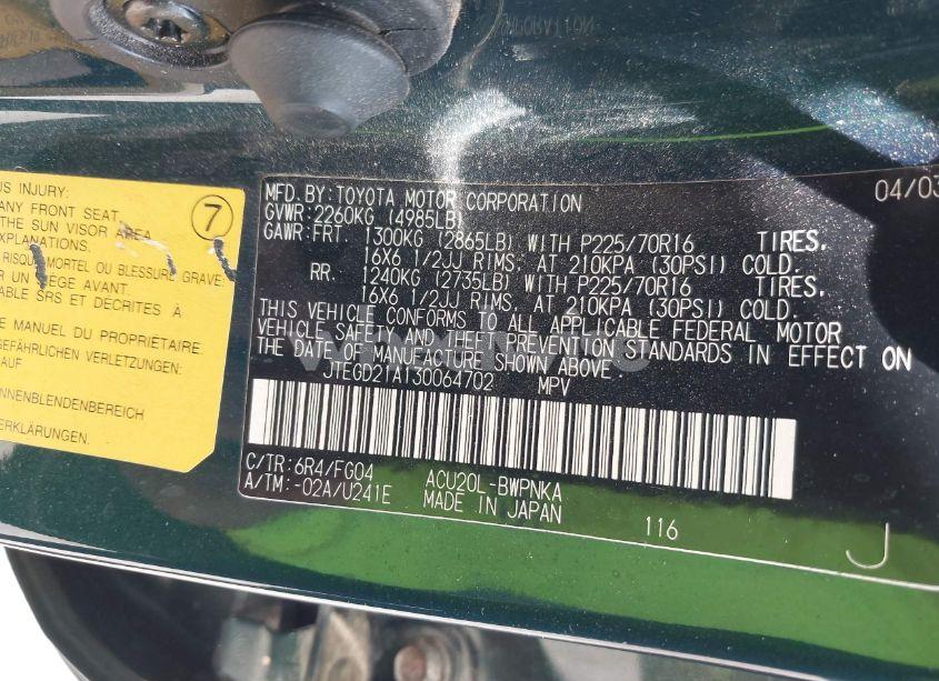 Photo 9 of 2003 Toyota Highlander (VIN JTEGD21A130064702)