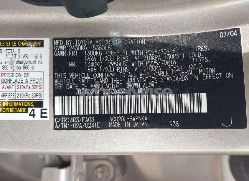 Photo 9 of 2005 Toyota Highlander (VIN JTEGD21A150106434)