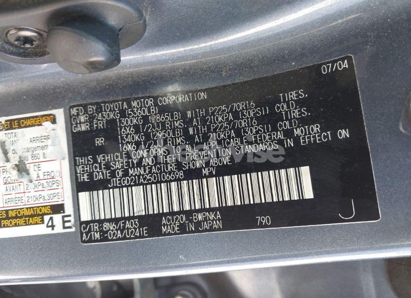 Photo 9 of 2005 Toyota Highlander (VIN JTEGD21A250106698)