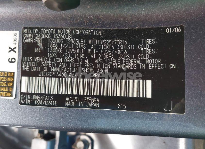 Photo 9 of 2006 Toyota Highlander (VIN JTEGD21A460142717)