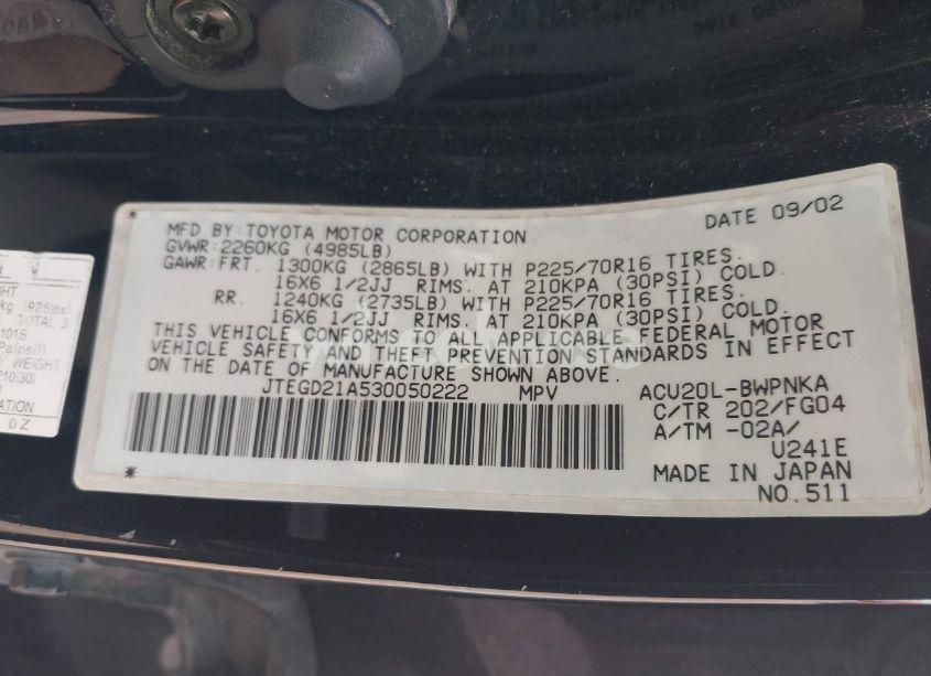 Photo 9 of 2003 Toyota Highlander (VIN JTEGD21A530050222)