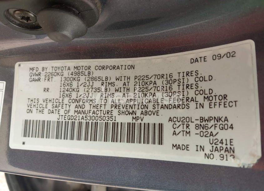 Photo 9 of 2003 Toyota Highlander (VIN JTEGD21A530050351)