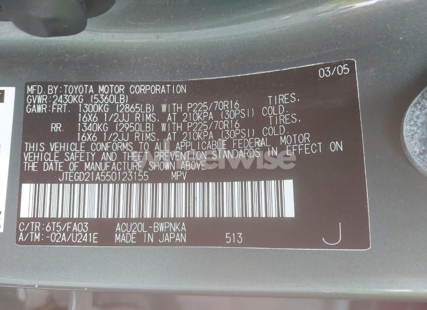 Photo 9 of 2005 Toyota Highlander (VIN JTEGD21A550123155)