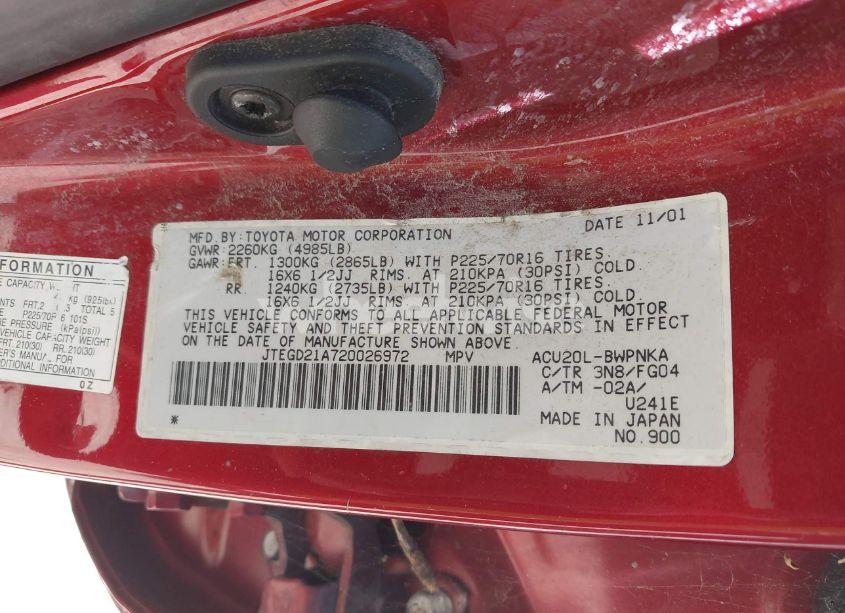 Photo 9 of 2002 Toyota Highlander (VIN JTEGD21A720026972)