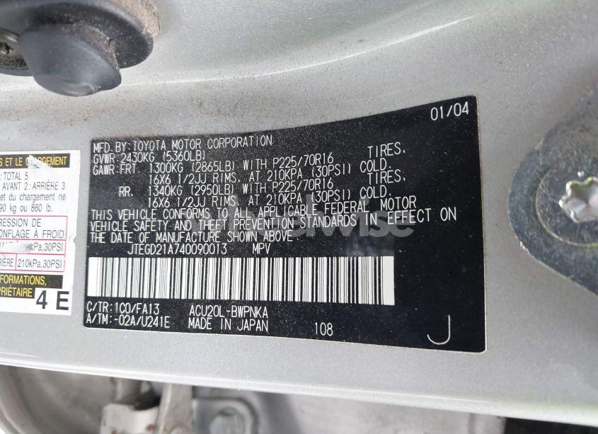 Photo 9 of 2004 Toyota Highlander (VIN JTEGD21A740090013)