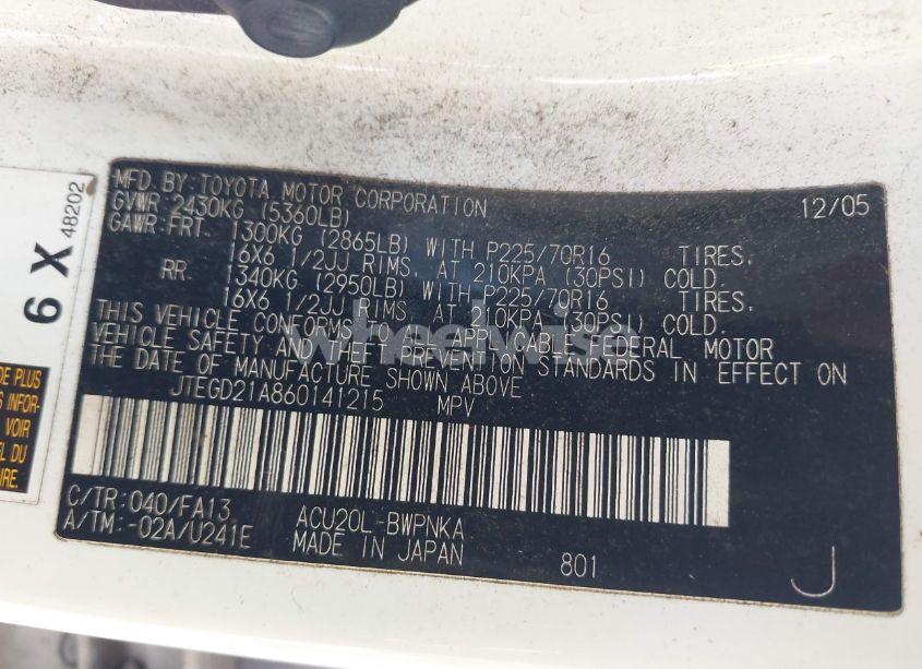 Photo 9 of 2006 Toyota Highlander (VIN JTEGD21A860141215)