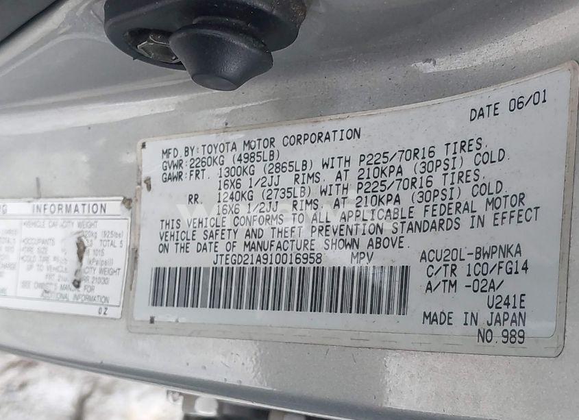 Photo 9 of 2001 Toyota Highlander (VIN JTEGD21A910016958)