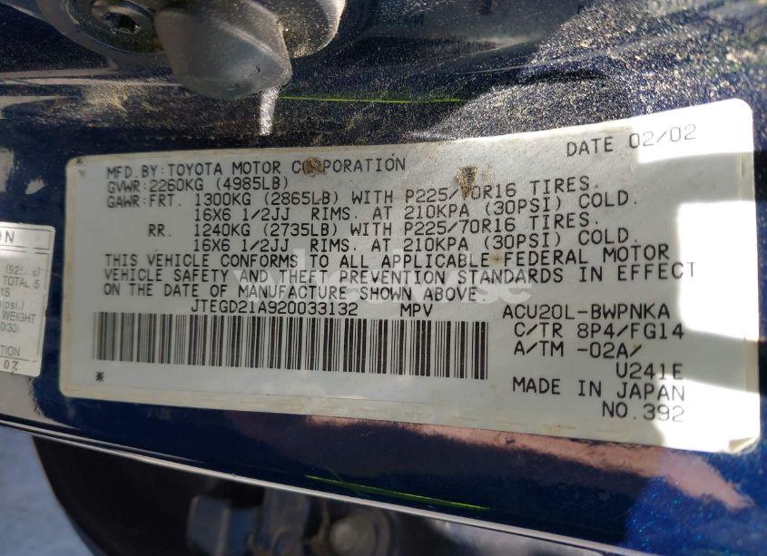 Photo 9 of 2002 Toyota Highlander (VIN JTEGD21A920033132)