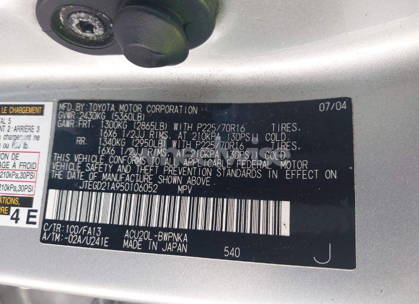 Photo 9 of 2005 Toyota Highlander (VIN JTEGD21A950106052)