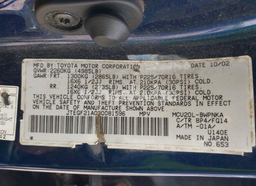 Photo 9 of 2003 Toyota Highlander LIMITED V6/V6 (VIN JTEGF21A030081596)