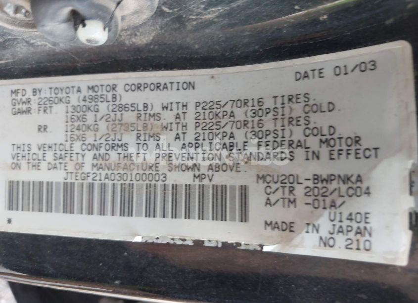 Photo 9 of 2003 Toyota Highlander LIMITED V6 (VIN JTEGF21A030100003)