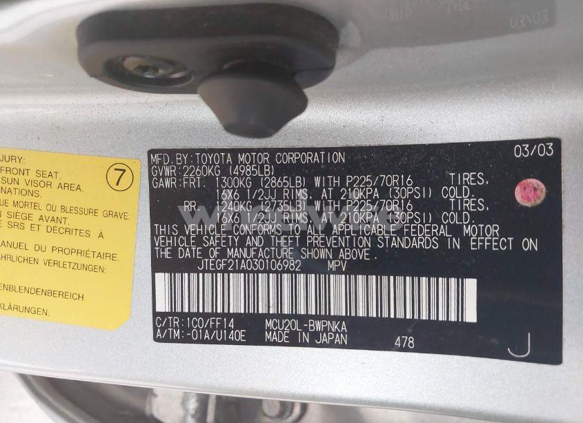 Photo 9 of 2003 Toyota Highlander LIMITED V6 (VIN JTEGF21A030106982)