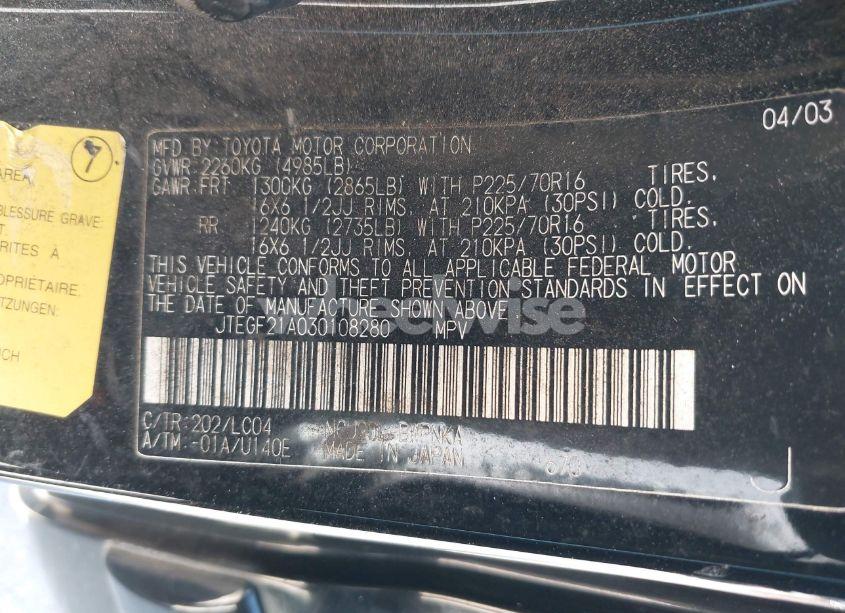 Photo 9 of 2003 Toyota Highlander LIMITED V6 (VIN JTEGF21A030108280)