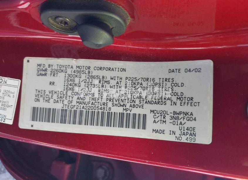 Photo 9 of 2002 Toyota Highlander V6 (VIN JTEGF21A220054818)