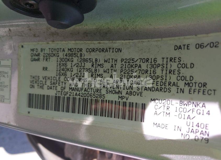 Photo 9 of 2002 Toyota Highlander V6 (VIN JTEGF21A420065285)