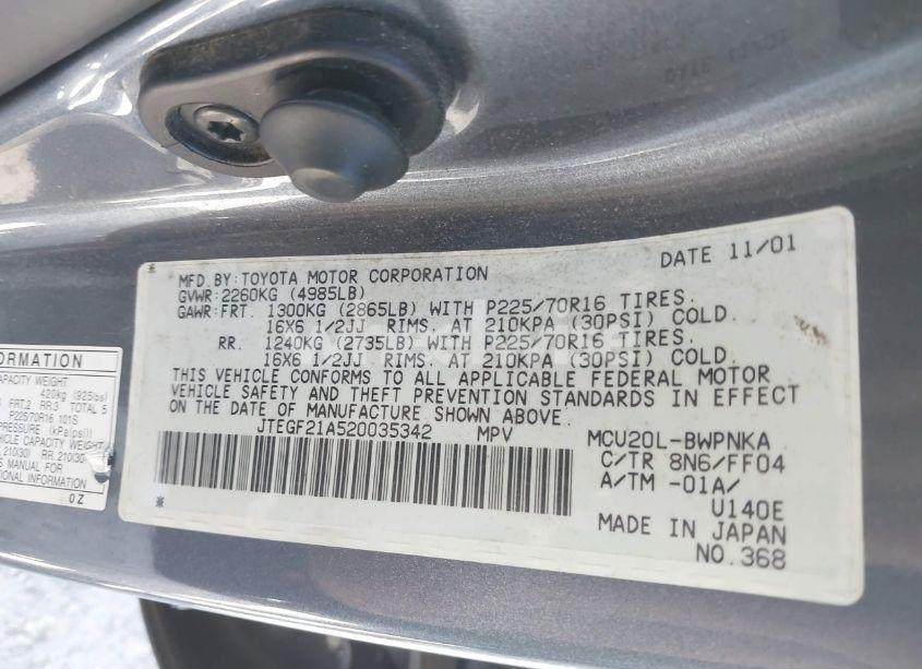 Photo 9 of 2002 Toyota Highlander LIMITED V6 (VIN JTEGF21A520035342)