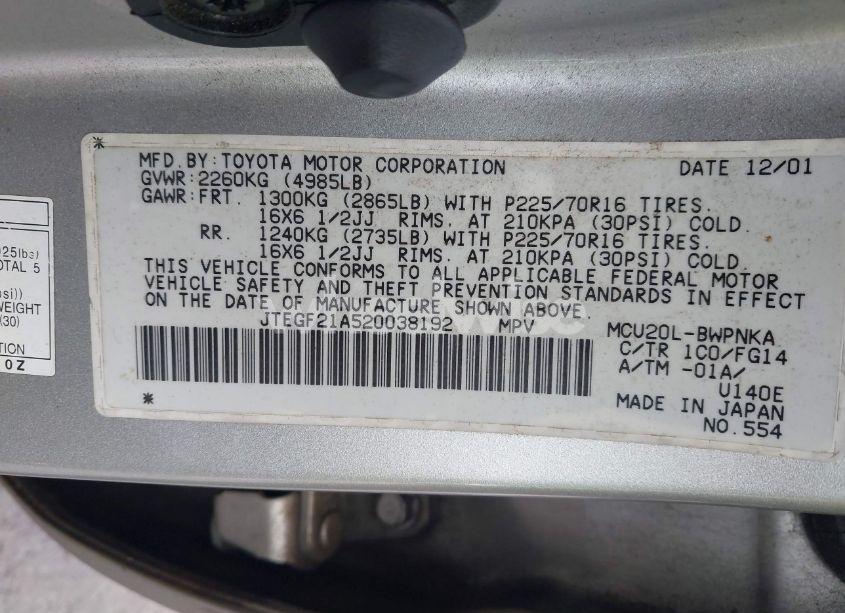 Photo 9 of 2002 Toyota Highlander V6 (VIN JTEGF21A520038192)