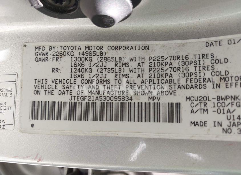 Photo 9 of 2003 Toyota Highlander V6 (VIN JTEGF21A530095834)