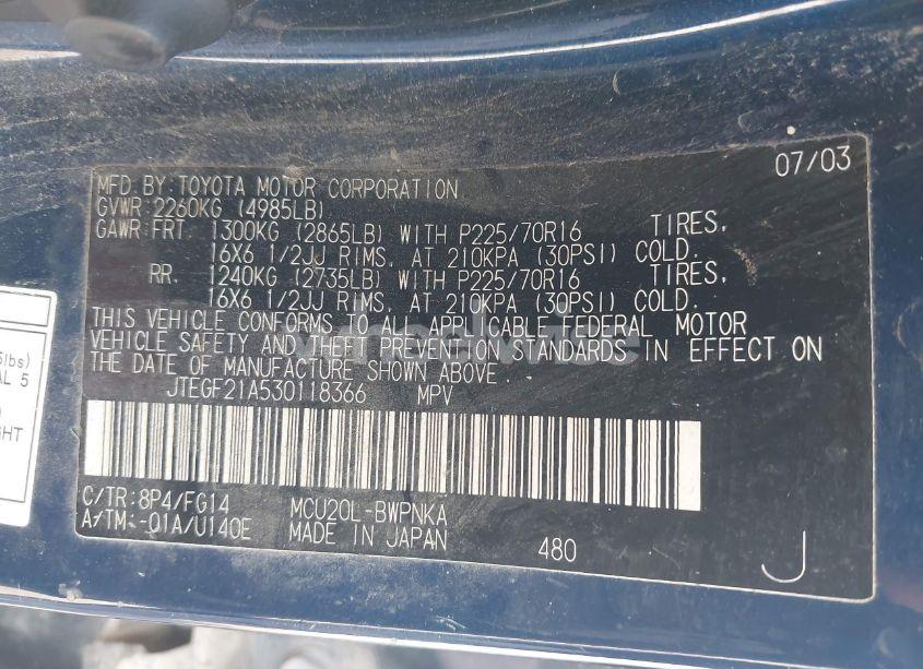 Photo 9 of 2003 Toyota Highlander V6 (VIN JTEGF21A530118366)