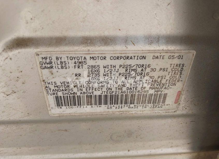 Photo 9 of 2001 Toyota Highlander V6 (VIN JTEGF21A610016295)