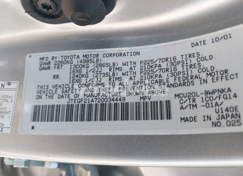 Photo 9 of 2002 Toyota Highlander V6 (VIN JTEGF21A720034449)