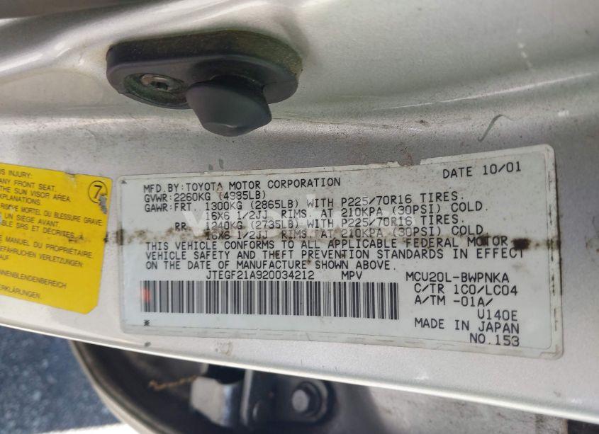 Photo 9 of 2002 Toyota Highlander LIMITED V6 (VIN JTEGF21A920034212)