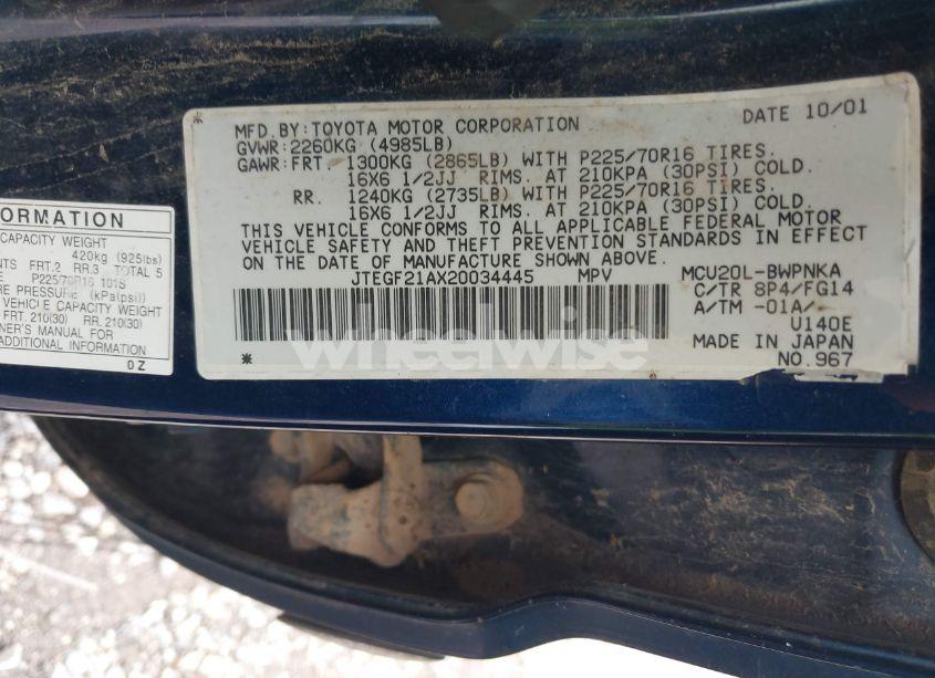 Photo 9 of 2002 Toyota Highlander V6 (VIN JTEGF21AX20034445)