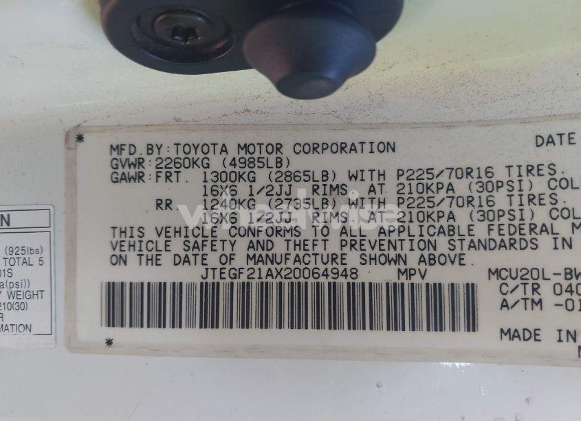 Photo 9 of 2002 Toyota Highlander V6 (VIN JTEGF21AX20064948)