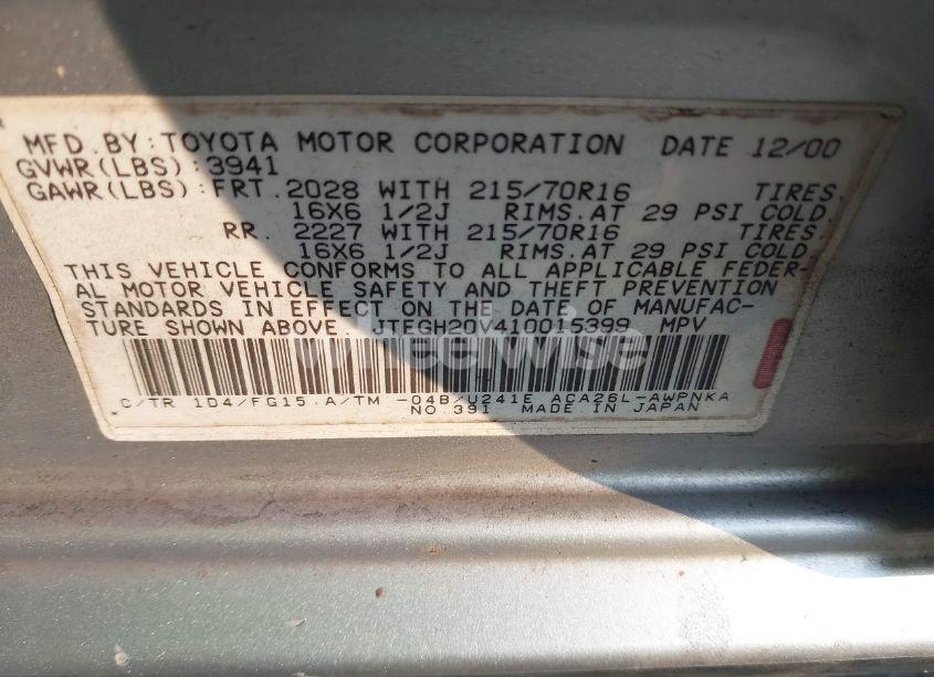 Photo 9 of 2001 Toyota Rav4 (VIN JTEGH20V410015399)