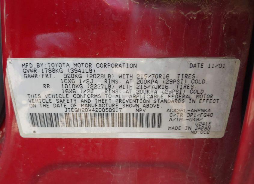 Photo 9 of 2002 Toyota Rav4 (VIN JTEGH20V420058917)