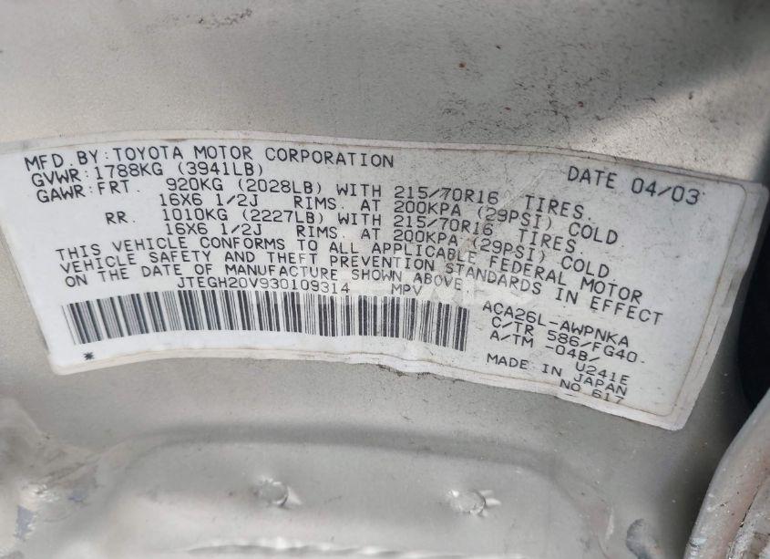 Photo 9 of 2003 Toyota Rav4 (VIN JTEGH20V930109314)