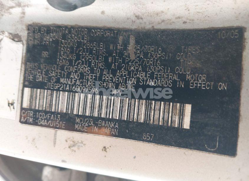 Photo 9 of 2006 Toyota Highlander V6 (VIN JTEGP21A160097596)