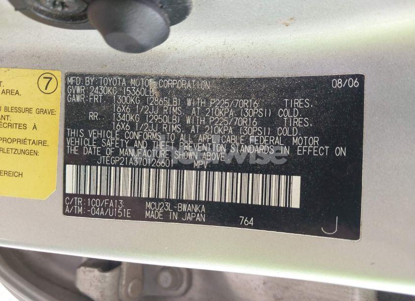 Photo 9 of 2007 Toyota Highlander V6 (VIN JTEGP21A370126601)