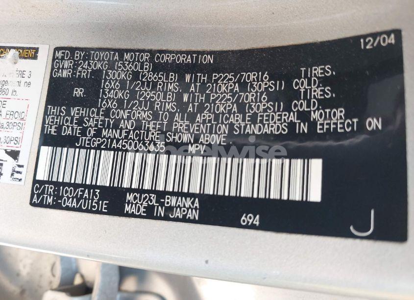 Photo 8 of 2005 Toyota Highlander V6 (VIN JTEGP21A450063635)