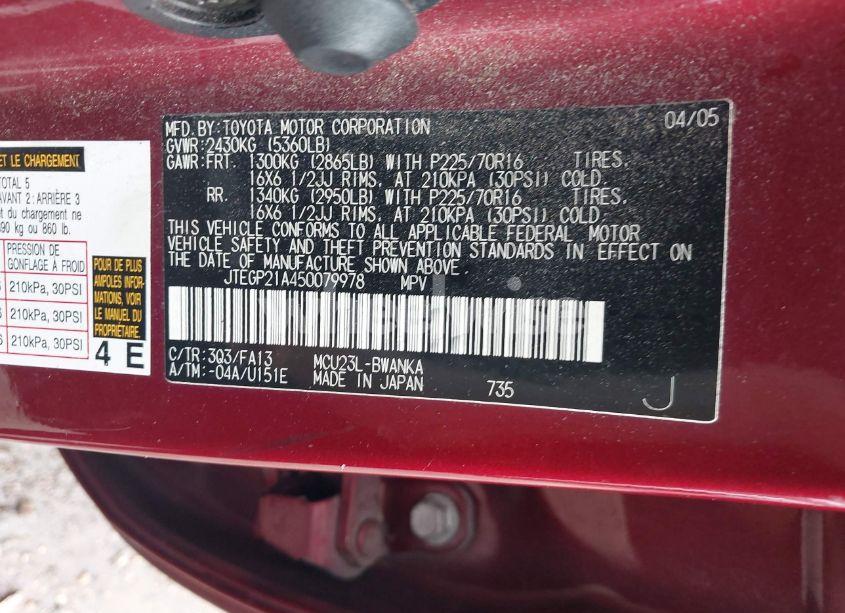 Photo 9 of 2005 Toyota Highlander V6 (VIN JTEGP21A450079978)