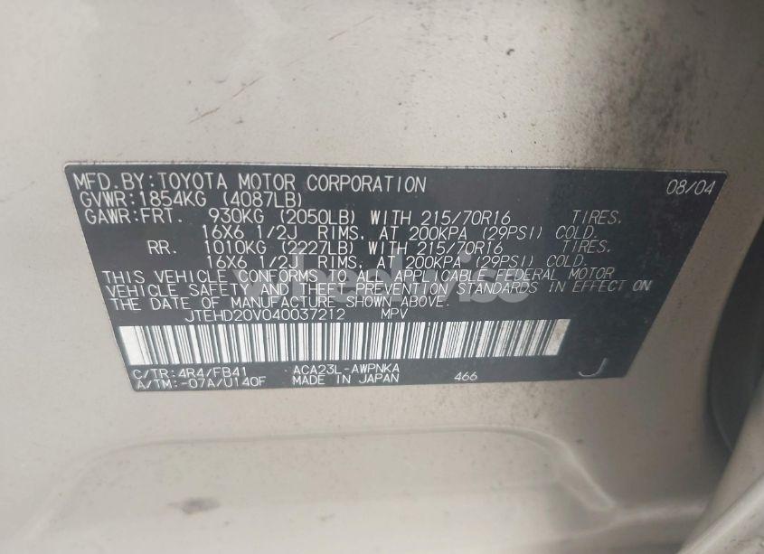 Photo 9 of 2004 Toyota Rav4 (VIN JTEHD20V040037212)