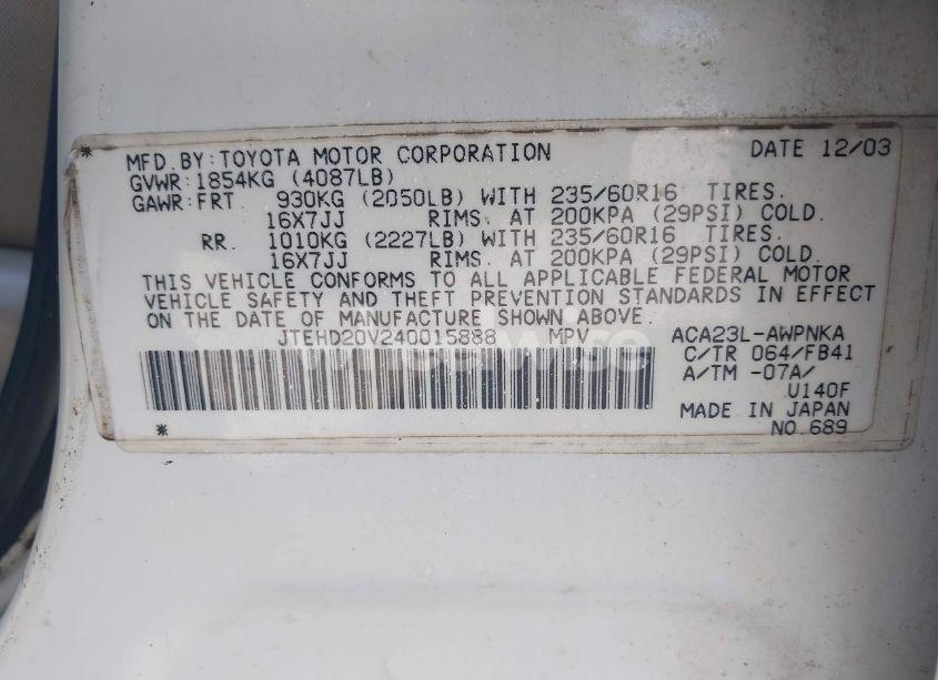 Photo 9 of 2004 Toyota Rav4 (VIN JTEHD20V240015888)