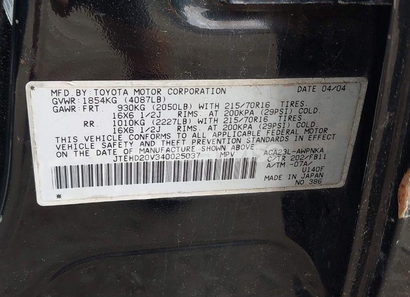 Photo 9 of 2004 Toyota Rav4 (VIN JTEHD20V340025037)