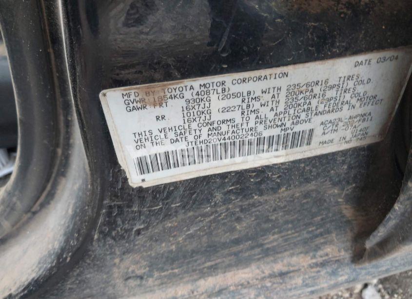 Photo 9 of 2004 Toyota Rav4 (VIN JTEHD20V440022406)