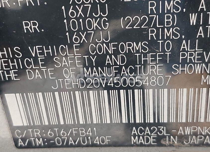 Photo 9 of 2005 Toyota Rav4 (VIN JTEHD20V450054807)