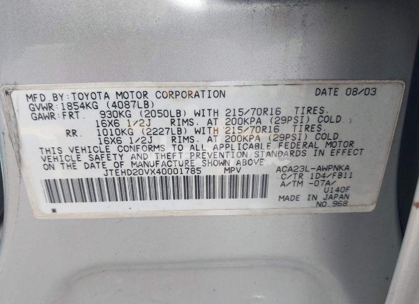 Photo 9 of 2004 Toyota Rav4 (VIN JTEHD20VX40001785)