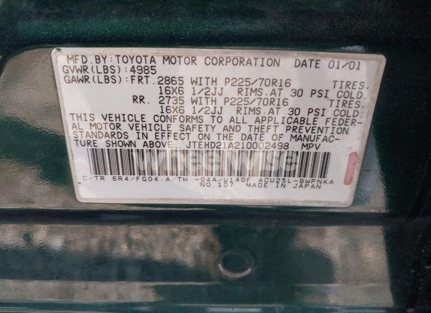 Photo 9 of 2001 Toyota Highlander (VIN JTEHD21A210002498)