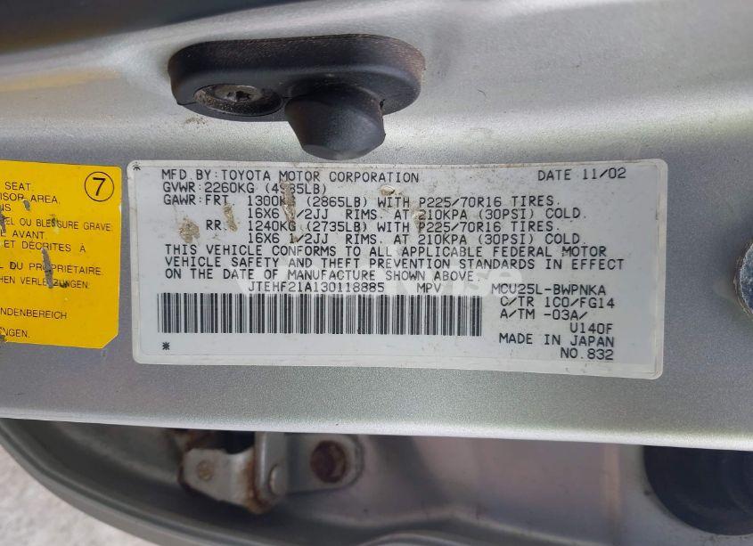 Photo 9 of 2003 Toyota Highlander V6 (VIN JTEHF21A130118885)