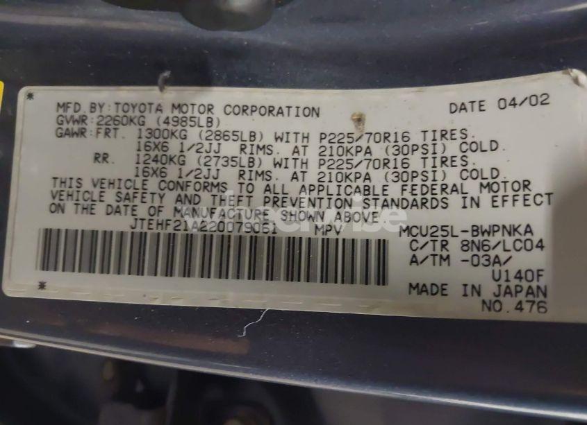 Photo 9 of 2002 Toyota Highlander LIMITED V6 (VIN JTEHF21A220079061)